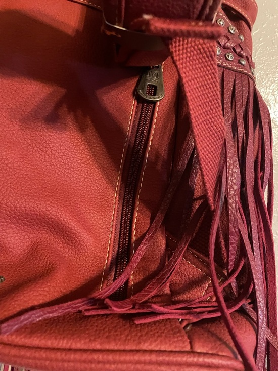 Montana West Red Leather Fringe Backpack with Turquoise Accent and Studs - Picture 8 of 9